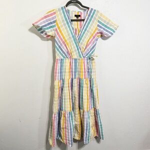 J. Crew Multicolor Striped Midi Dress plaid seersucker cotton size 2